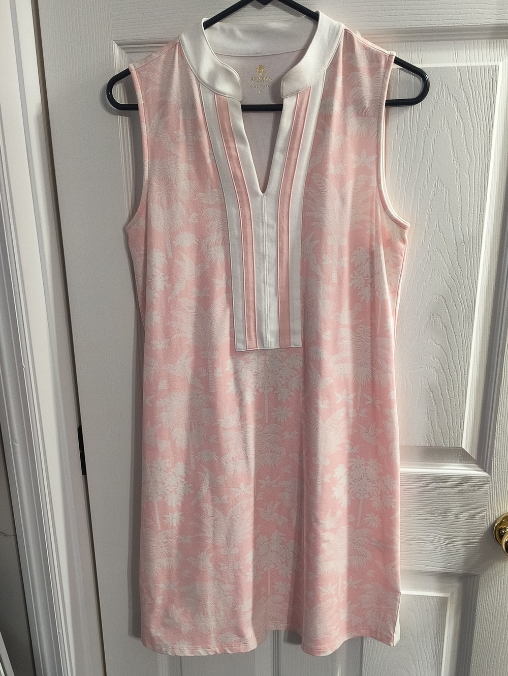 Spartina 449 Pink and White Sleeveless Shift Dress with Contrast Placket